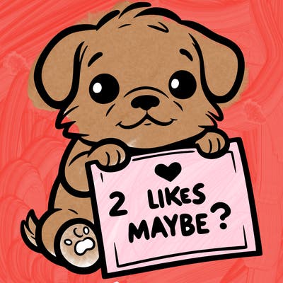 a puppy holding a sign that says 2 likes maybe?
