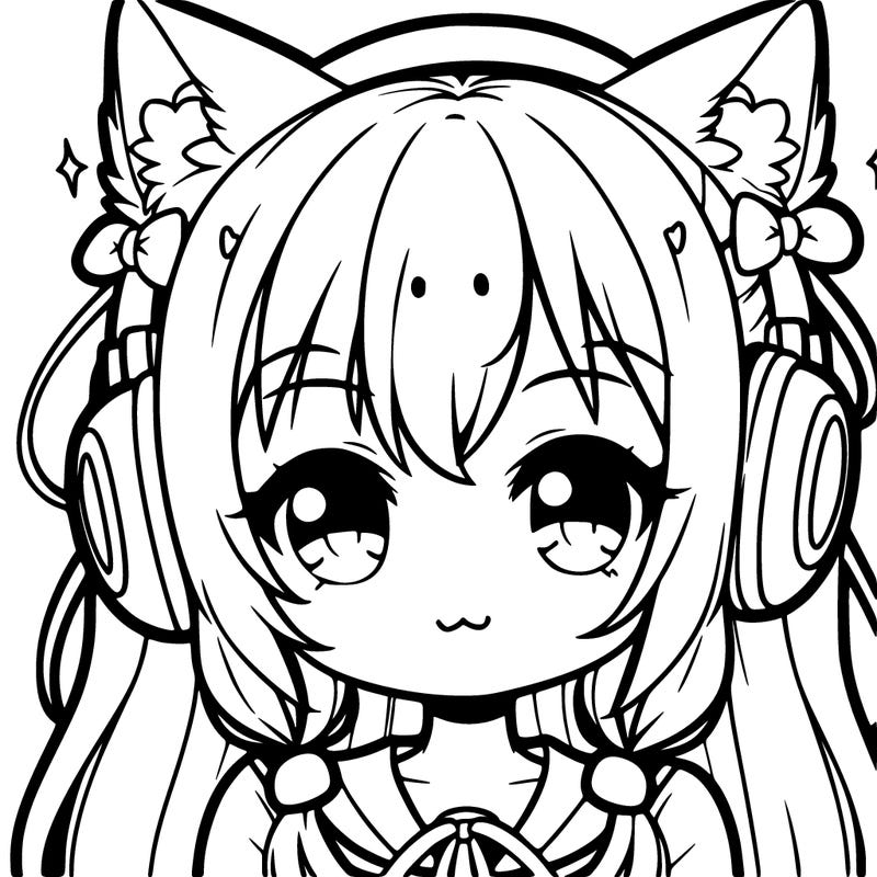 cute anime girl with cat ears and headphones