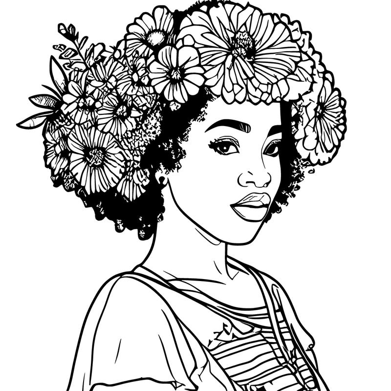 girl with afro and flowers