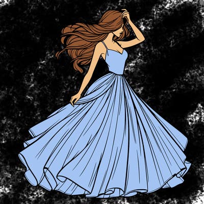 realistic woman with dress flowing in the wind