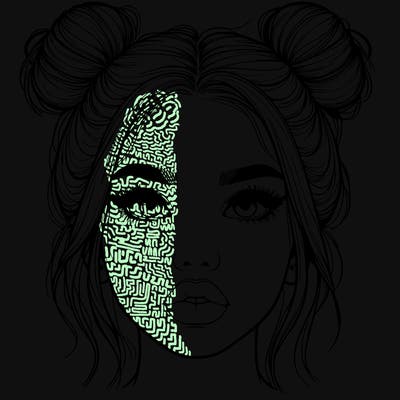 realistic girl with two buns on her hair and lips