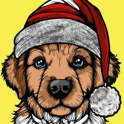 realistic dog with a christmas hat
