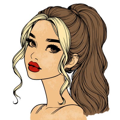 realistic girl with a ponytail on her hair and lips