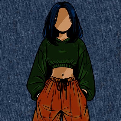 realistic girl faceless with baggy pants and a crop top