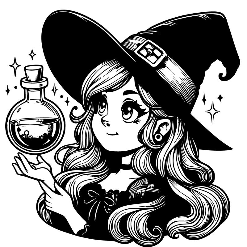 realistic witch with a potion bottle
