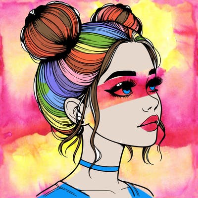 realistic girl with buns on the top of her head