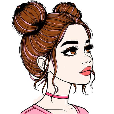 realistic girl with buns on the top of her head