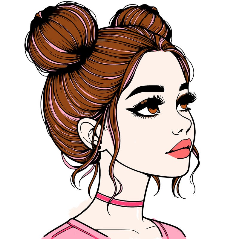realistic girl with buns on the top of her head