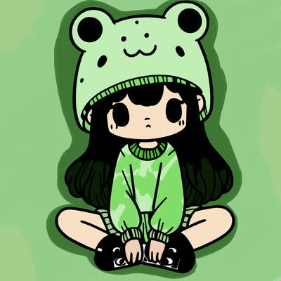 a girl wearing a frog hat and some frog socks