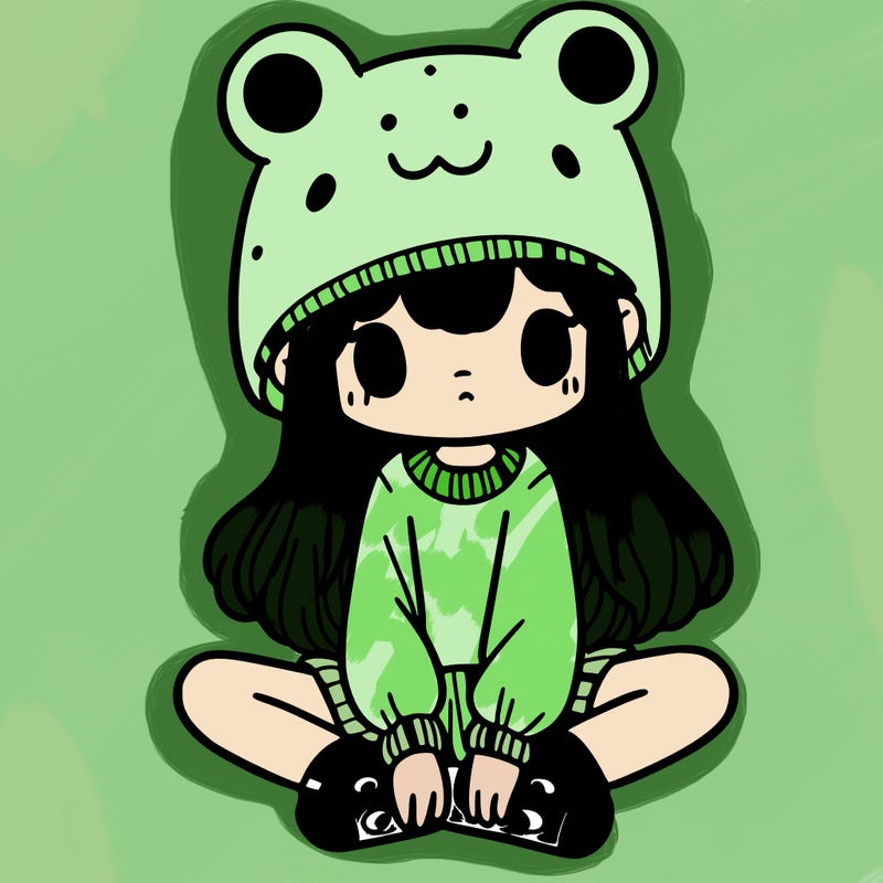 a girl wearing a frog hat and some frog socks