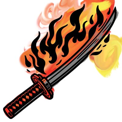 katana with fire