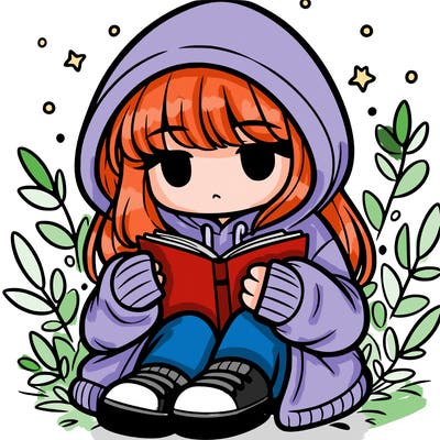 girl in oversized hoodie reading a book