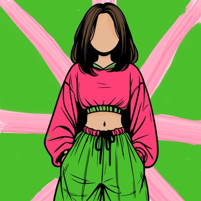 realistic girl faceless with baggy pants and a crop top