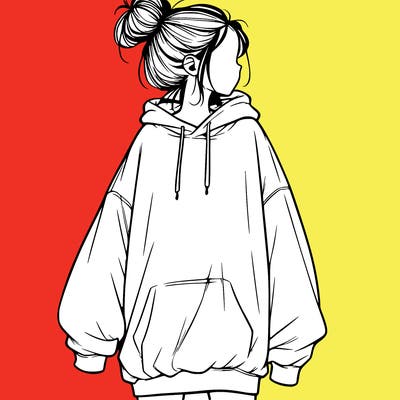 realistic girl with a oversized sweatshirt on and a bun