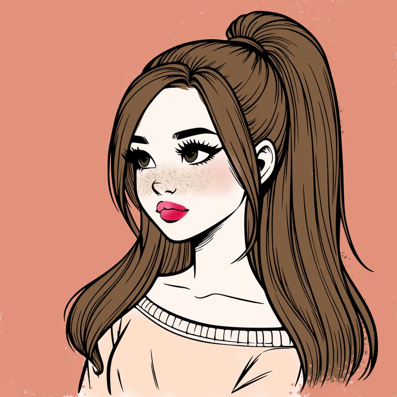realistic girl with a high ponytail