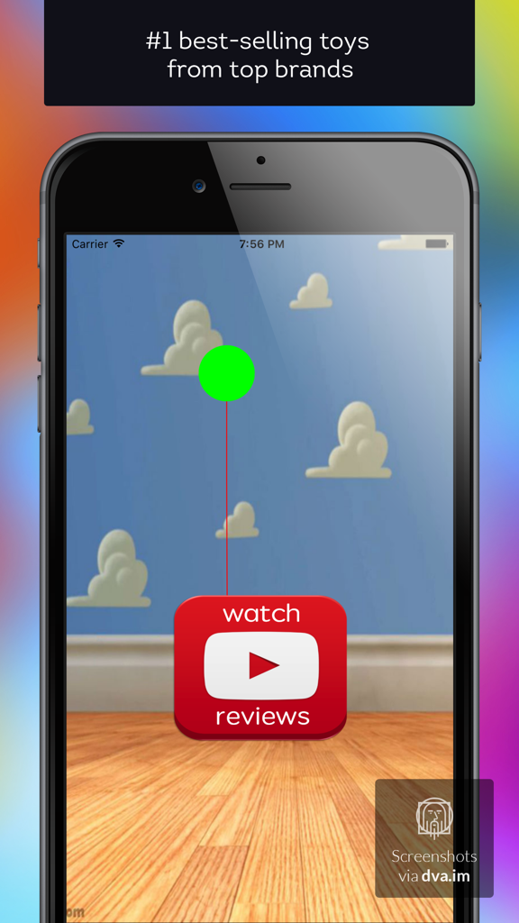 Toy Reviews Source app screen featuring a watch reviews button for popular toys