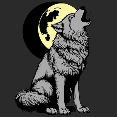 realistic wolf howling at the moon