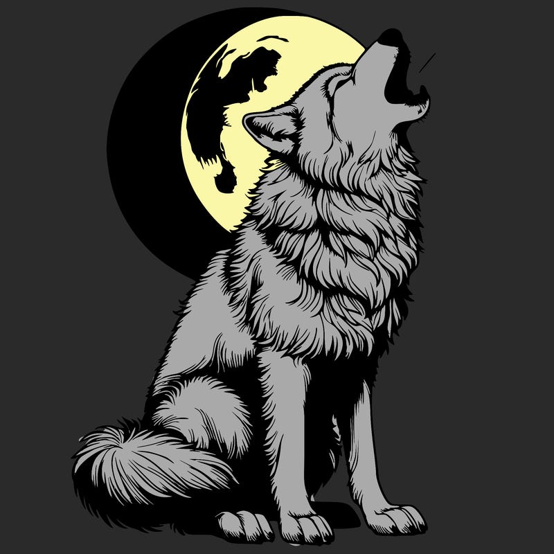 realistic wolf howling at the moon