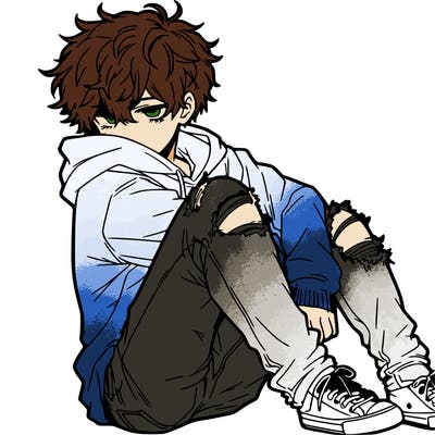 a male hoddie ripped jeans messy hair anime