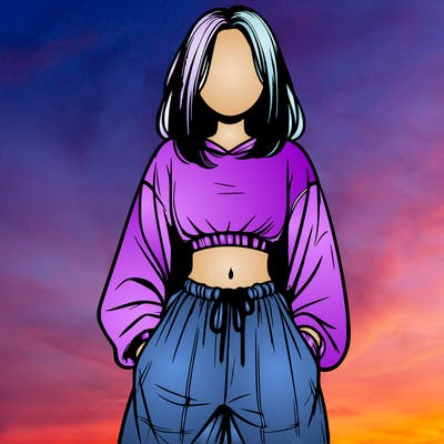 realistic girl faceless with baggy pants and a crop top