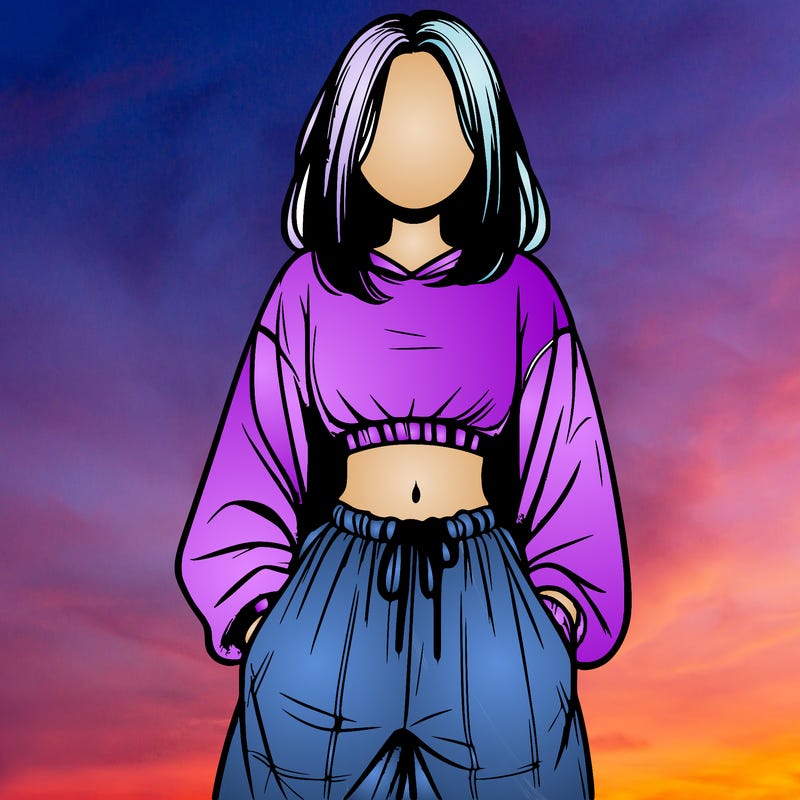 realistic girl faceless with baggy pants and a crop top