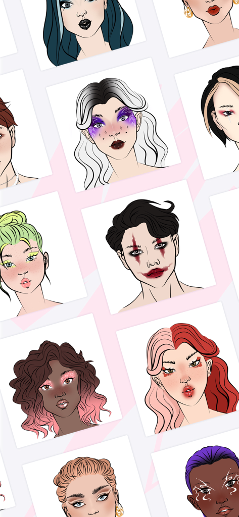 MakeUp Artist Pocket Studio - Una galleria di diversi face chart digitali con creativi design di trucco