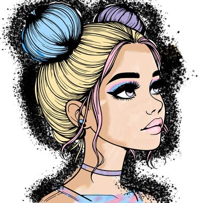 realistic girl with buns on the top of her head