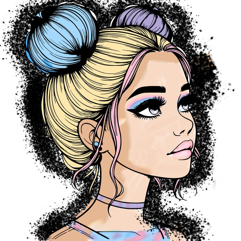 realistic girl with buns on the top of her head