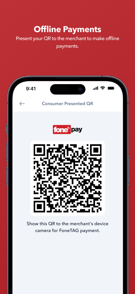 Fonepay App - Fonepay app screen showing a QR code for offline merchant payments