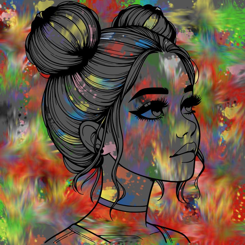 realistic girl with buns on the top of her head