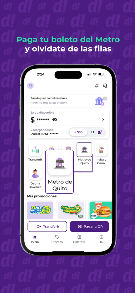 Deuna App-Bildschirm zum Bezahlen von Metro de Quito-Tickets