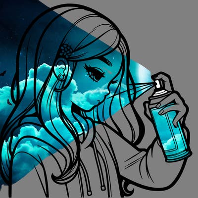 a realistic girl spray painting