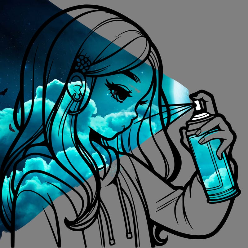 a realistic girl spray painting