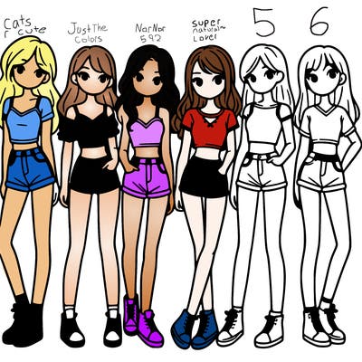 a group of girls wearing crop tops and shorts