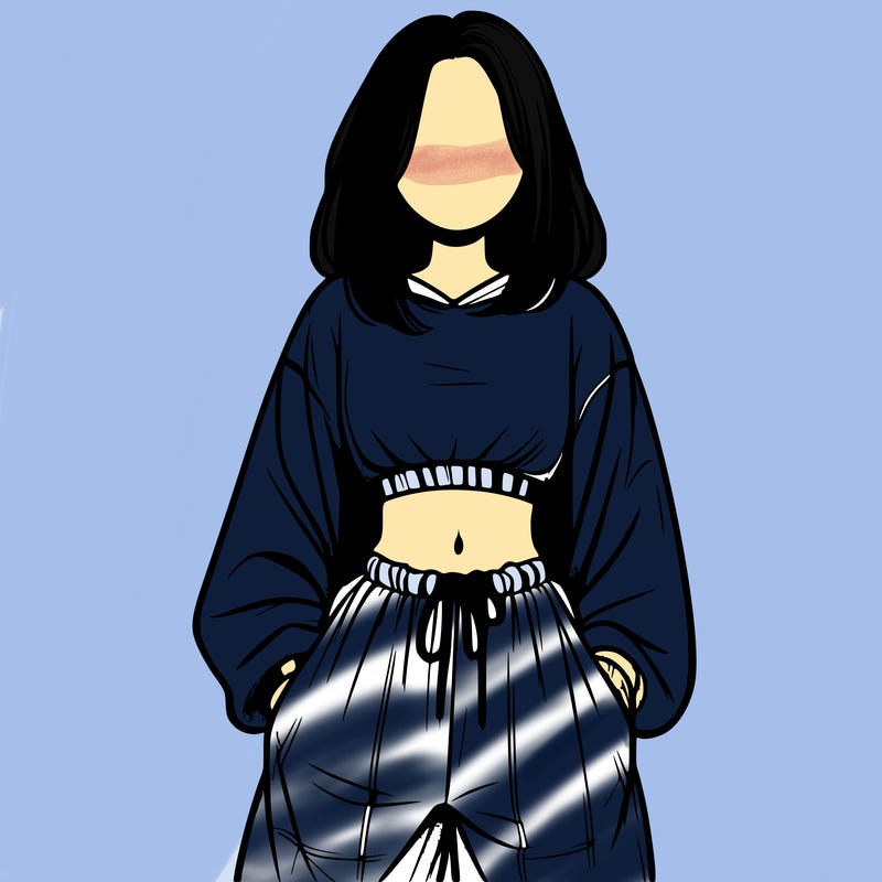 realistic girl faceless with baggy pants and a crop top