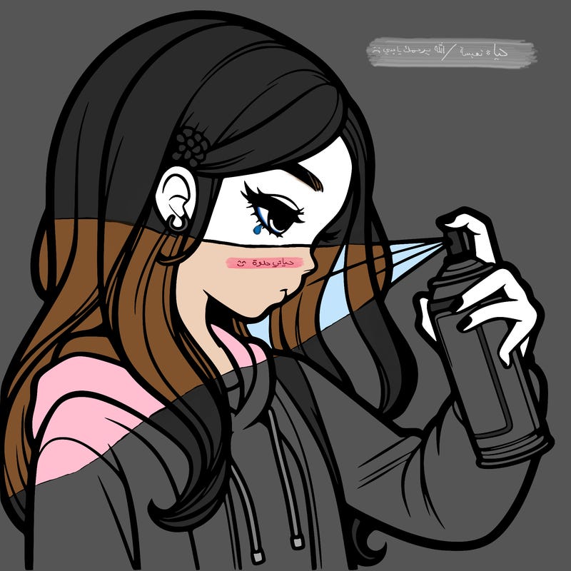 a realistic girl spray painting