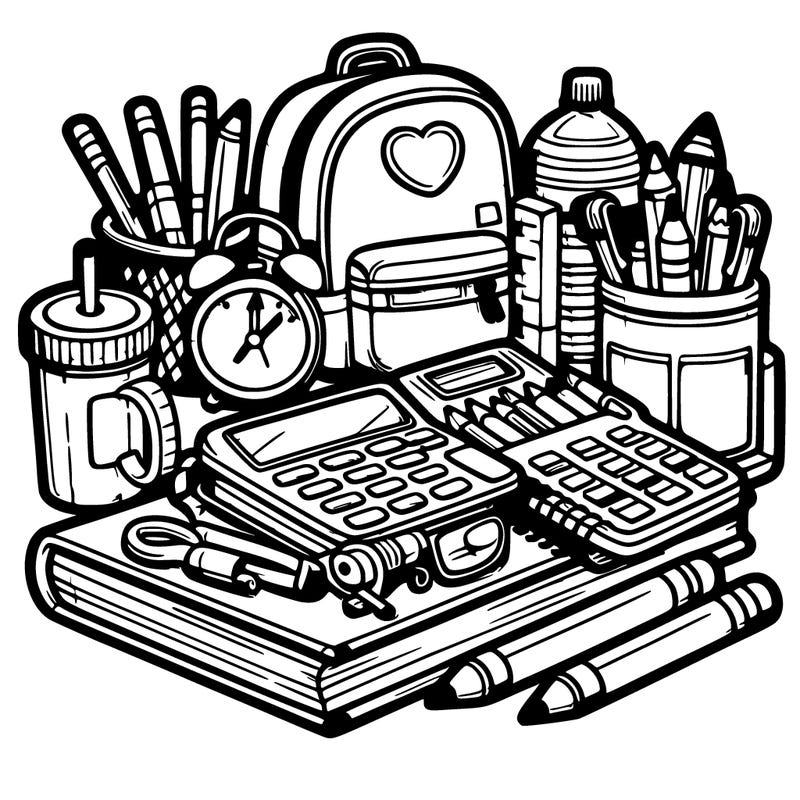 cartoon school supplies