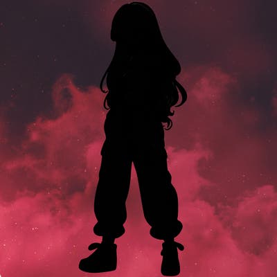 girl in baggy pants crop top and long hair