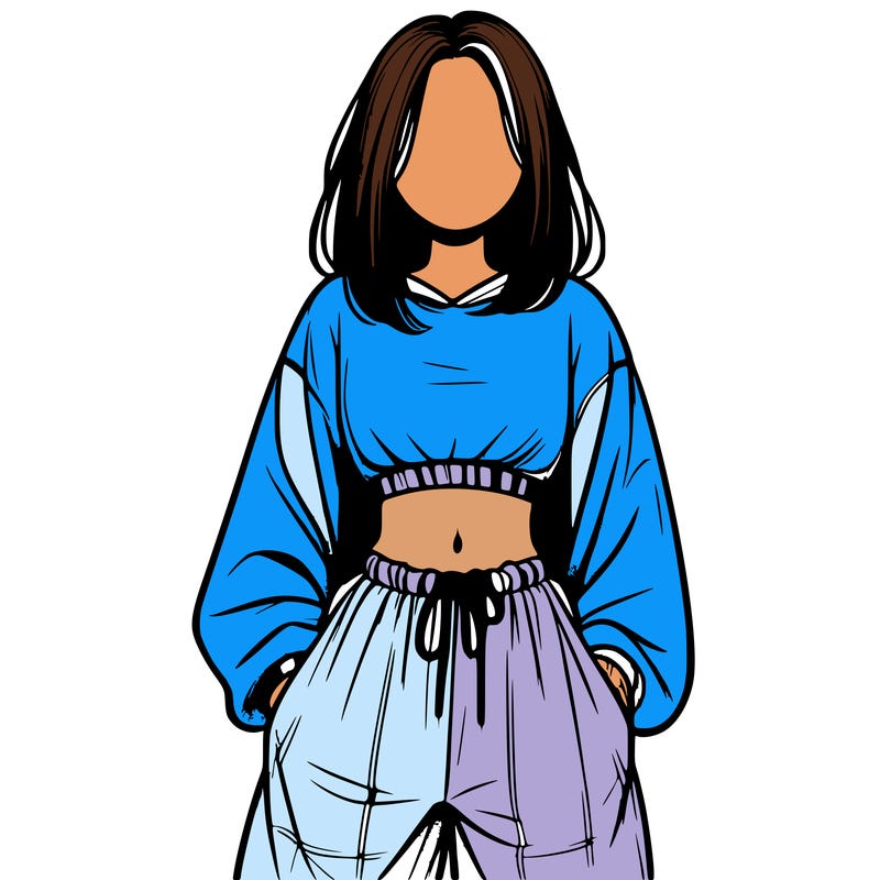 realistic girl faceless with baggy pants and a crop top