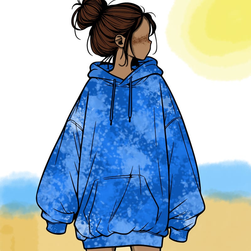 realistic girl with a oversized sweatshirt on and a bun