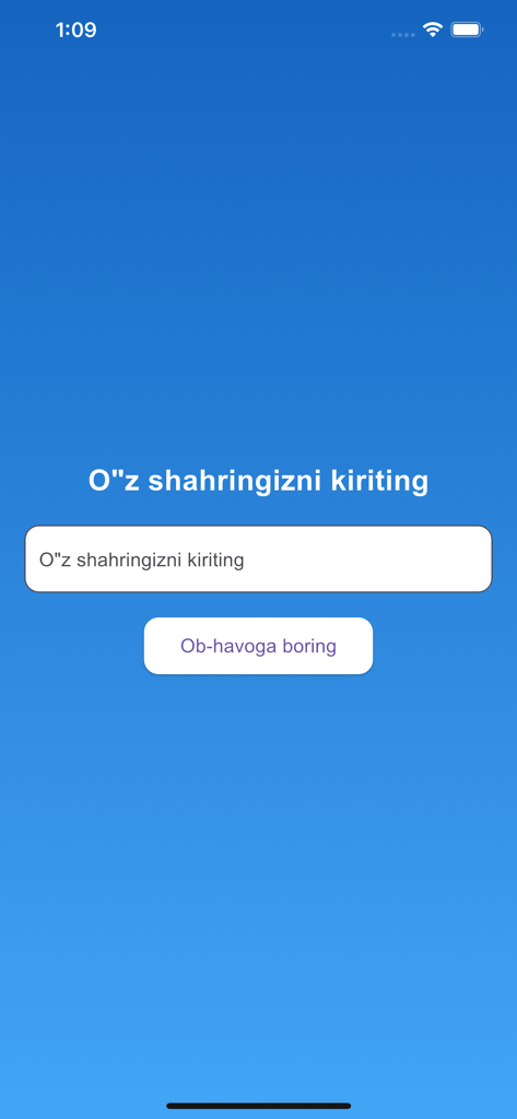 Ob havo Uzbekistan - City selection screen of the Ob havo Uzbekistan weather app