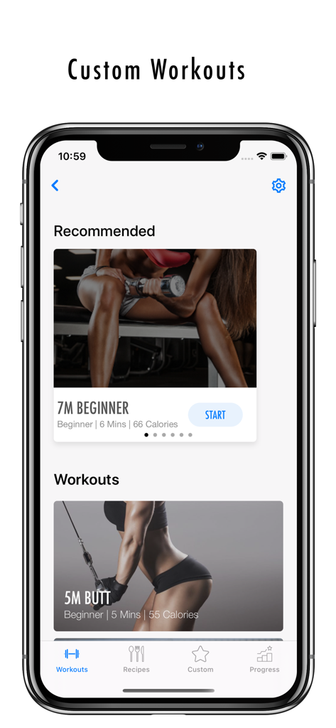 FitHer - Workout for Women - FitHer mobile app screen displaying recommended beginner and glute workout plans