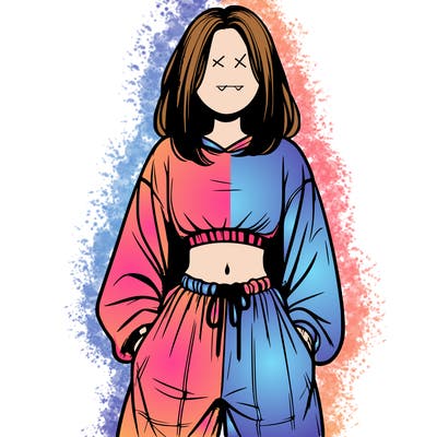 realistic girl faceless with baggy pants and a crop top