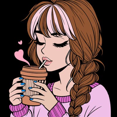 realistic girl drinking coffee