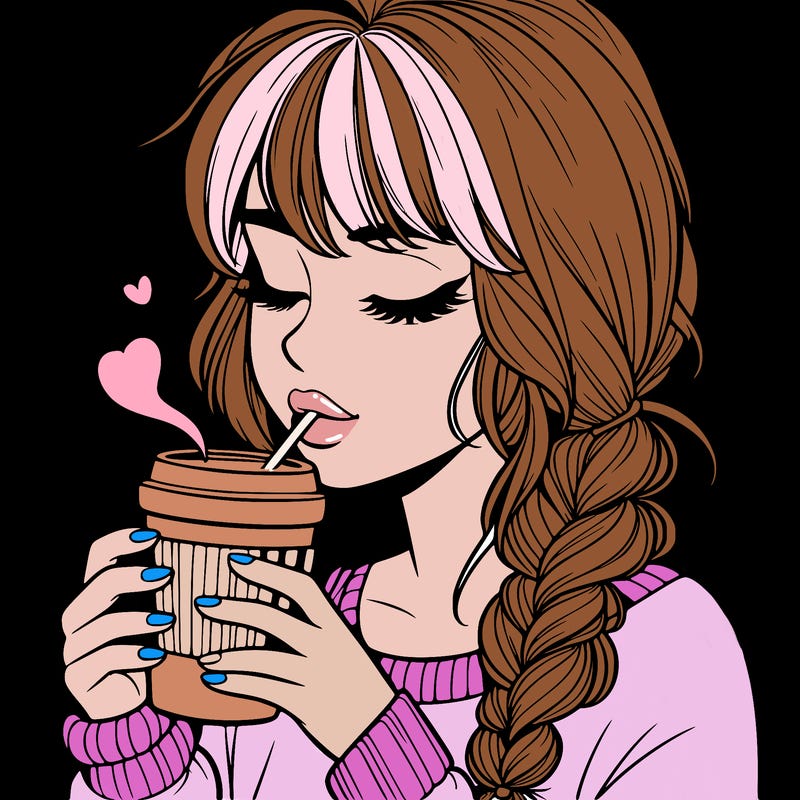 realistic girl drinking coffee