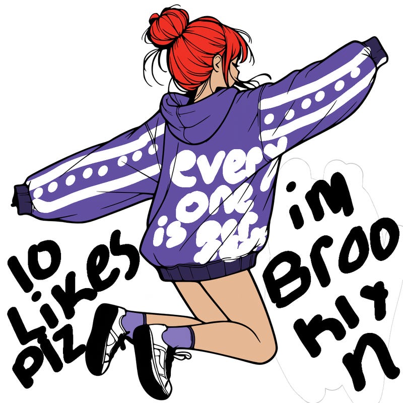 realistic girl jumping with a bun and oversized sweatshirt