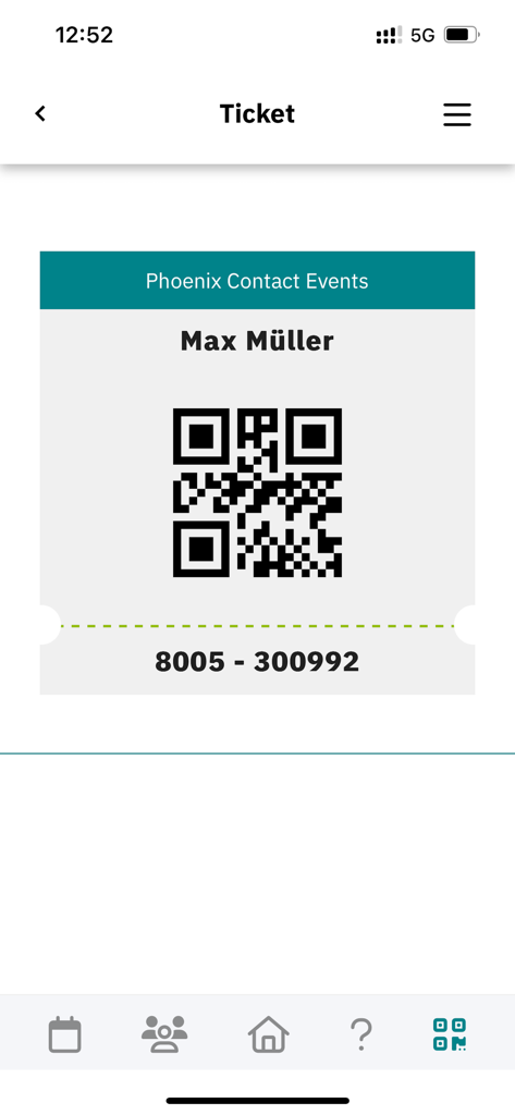 PHOENIX CONTACT Events - Digitales Veranstaltungsticket mit QR-Code und Teilnehmersname in der Phoenix Contact Events App