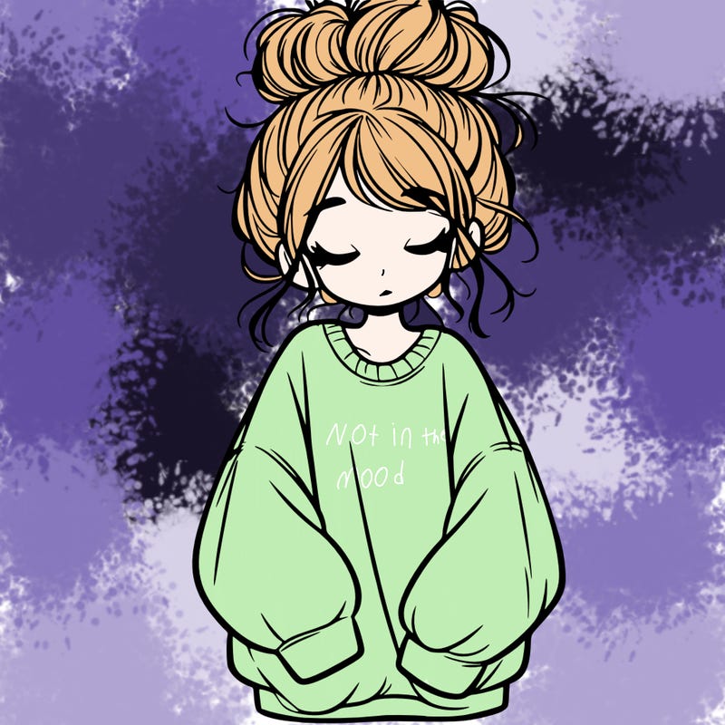 girl with baggy sweatshirt and messy bun