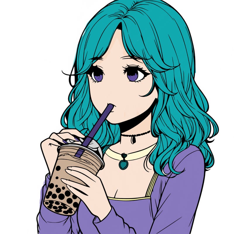 realistic girl drinking boba tea