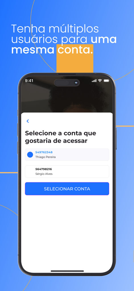C-Plus Conta Digital - Interface de l'application C-Plus montrant la sélection de plusieurs utilisateurs pour un seul compte d'entreprise numérique